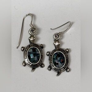 Sterling Silver Sea Turtle sdangle earrings with abalone or paua shell inlay